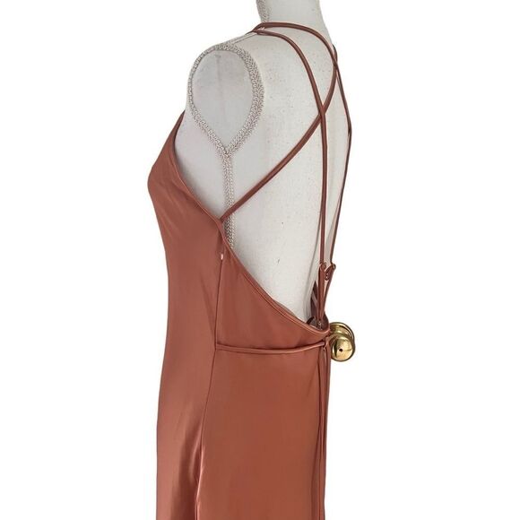 Nanushka Narita Satin Double Strap Dress In Apricot Medium NEW MSRP $665 - Picture 5 of 15
